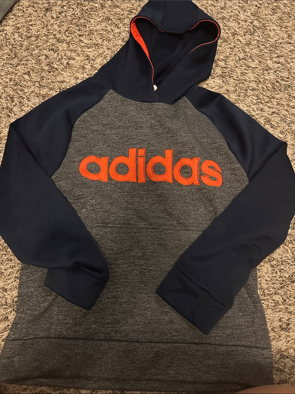 adidas Boys Gray & Navy Hoodie with Orange Logo size medium (10/12)